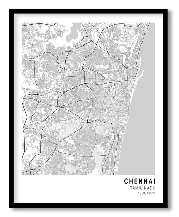 Pantone below white map of Chennai