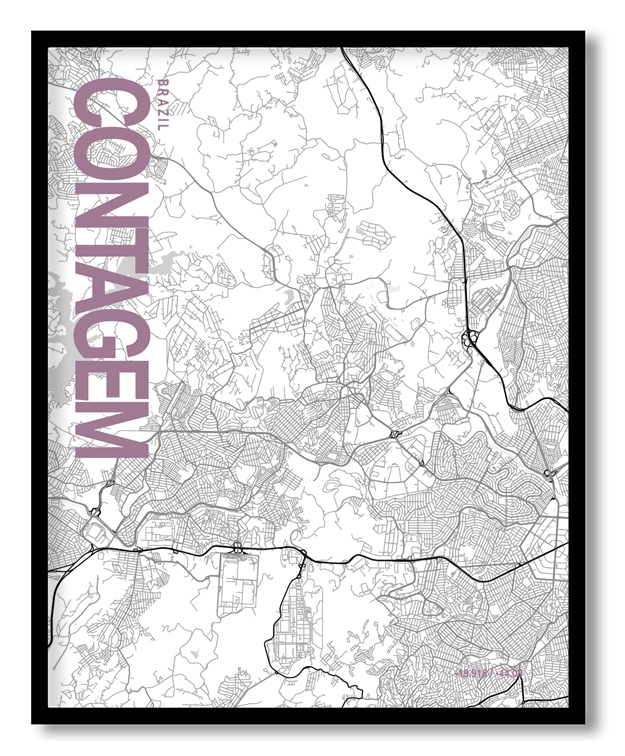 Contagem White Map Art, Poster style, Framed & Ready to hang wall art
