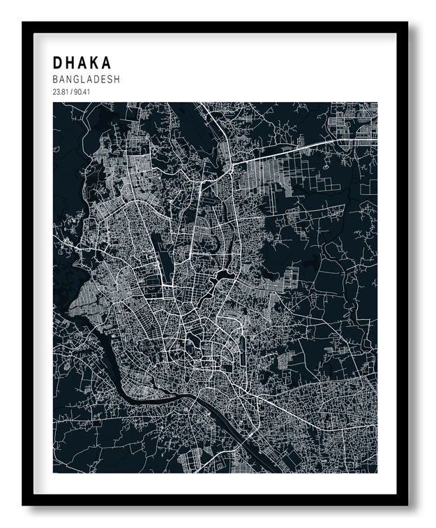 Pantone above blue map of Dhaka