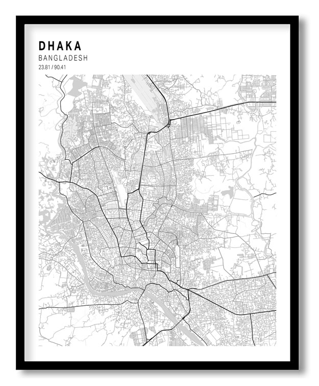 Pantone above white map of Dhaka