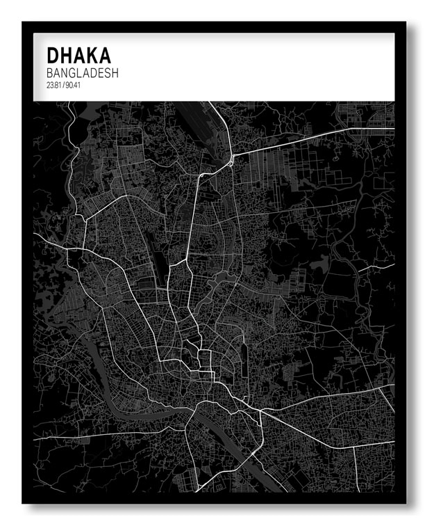 Strip above poster black map of Dhaka