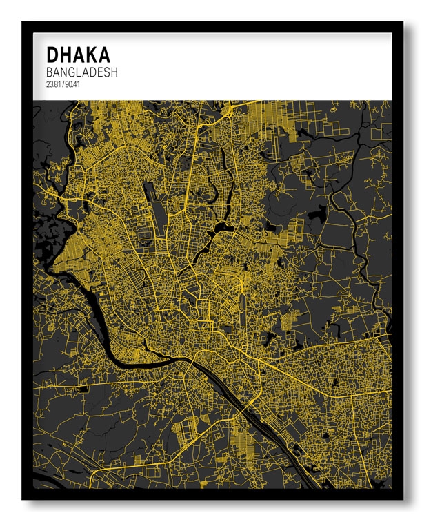 Strip above poster white map of Dhaka