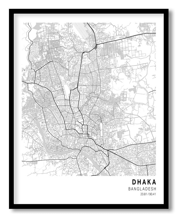Pantone below white map of Dhaka