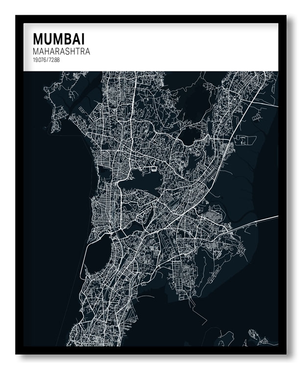 Strip above poster blue map of Mumbai