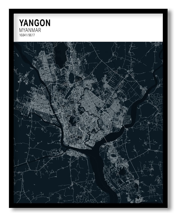 Strip above poster blue map of Yangon
