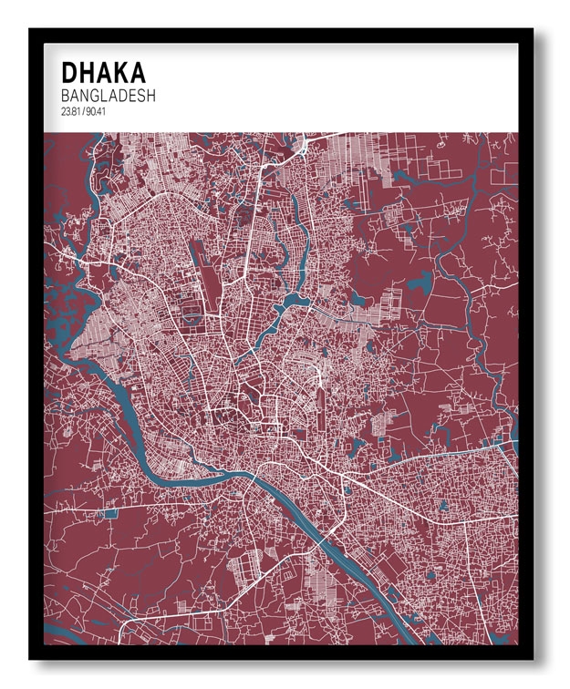 Strip above poster red map of Dhaka