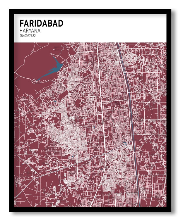 Strip above poster red map of Faridabad