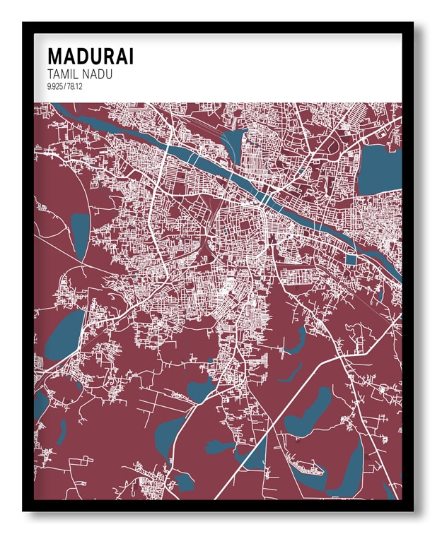 Strip above poster red map of Madurai