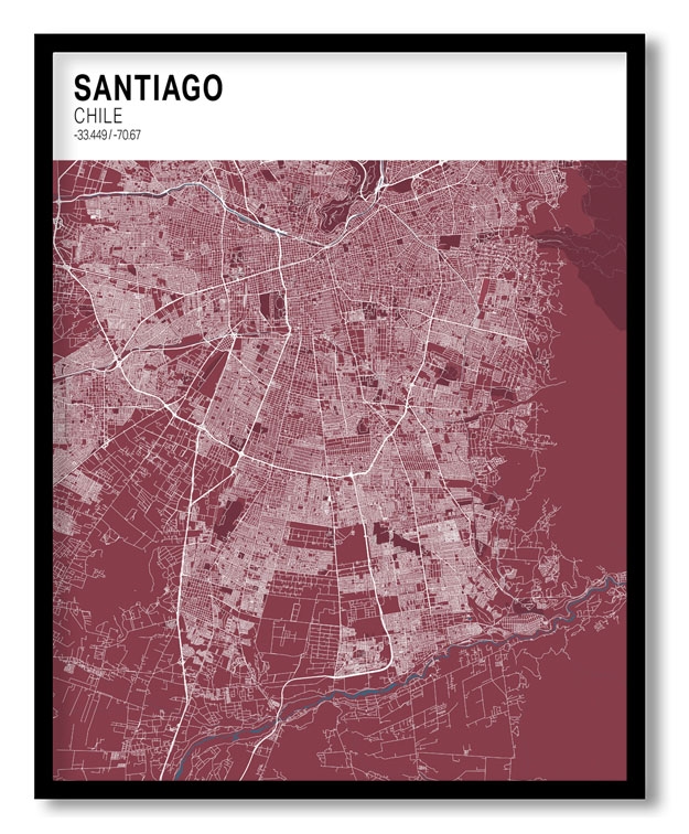 Strip above poster red map of Santiago