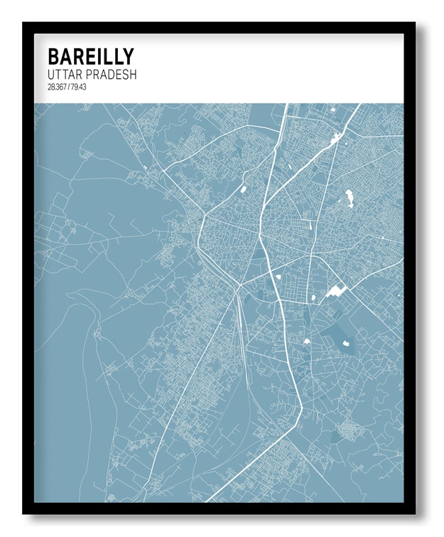 Strip above poster sky blue map of Bareilly