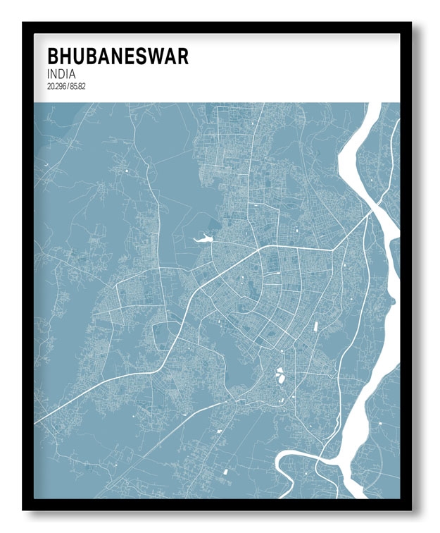 Strip above poster sky blue map of Bhubaneswar
