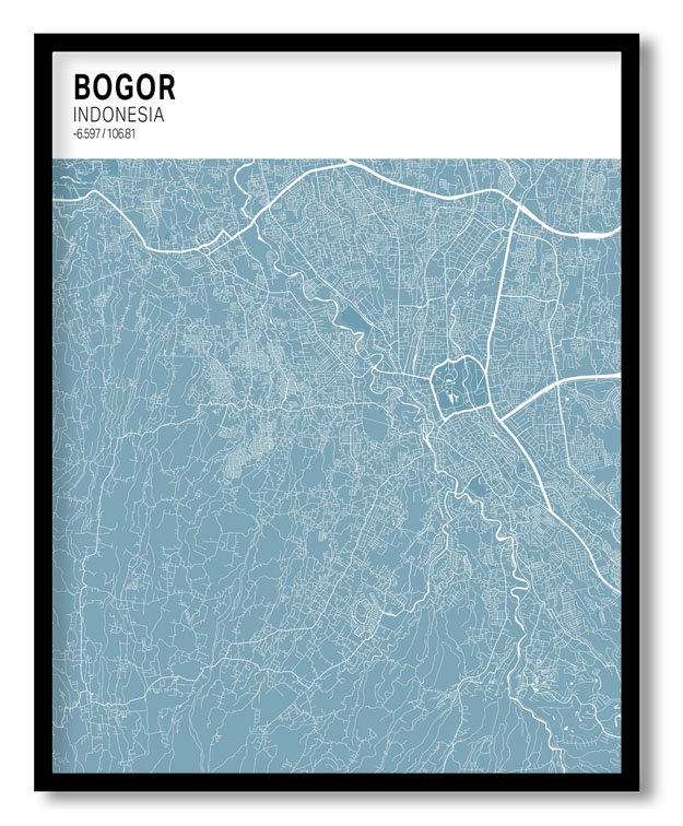 Strip above poster sky blue map of Bogor