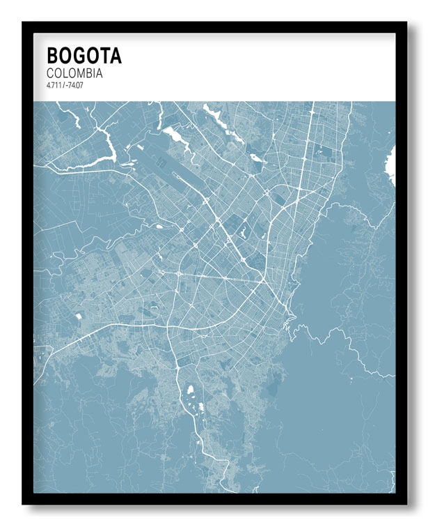 Strip above poster sky blue map of Bogota