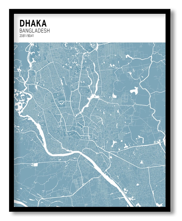 Strip above poster sky blue map of Dhaka
