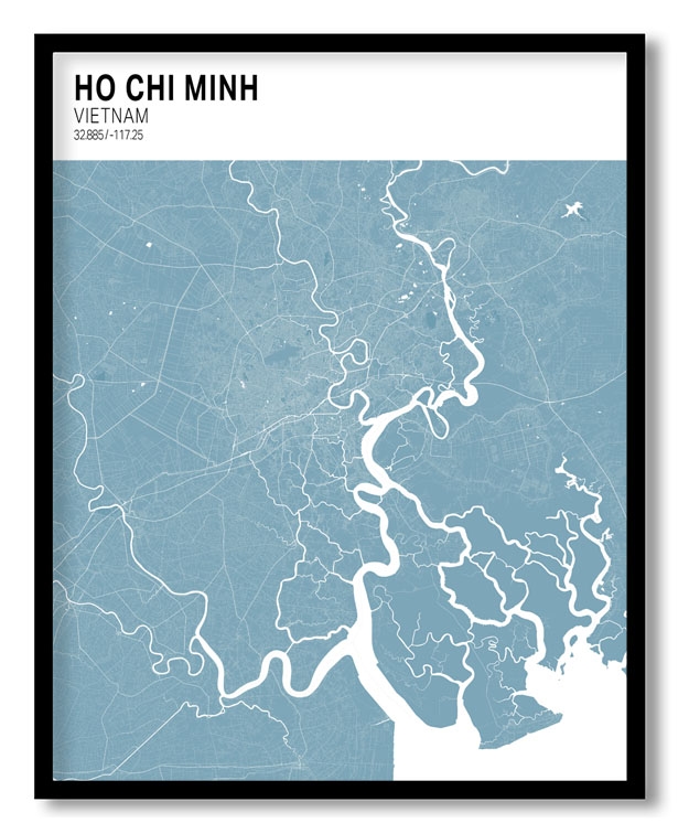 Strip above poster sky blue map of Ho Chi Minh