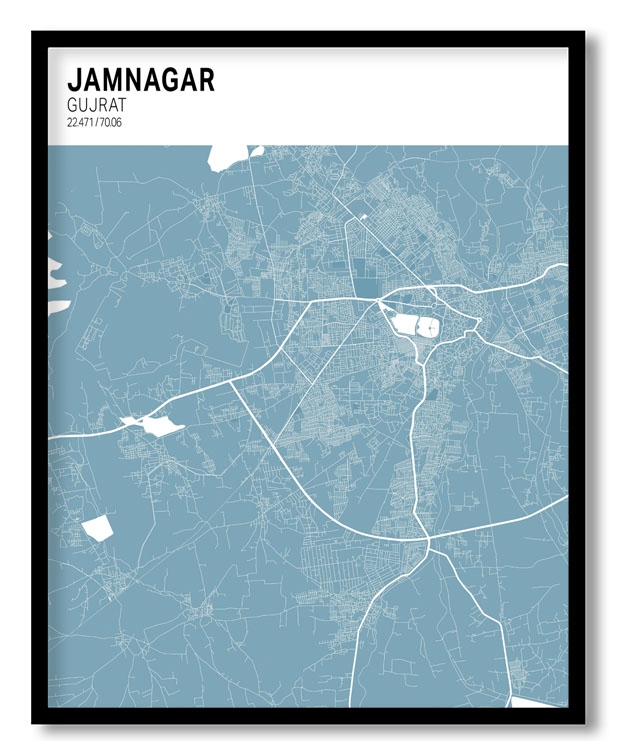 Strip above poster sky blue map of Jamnagar