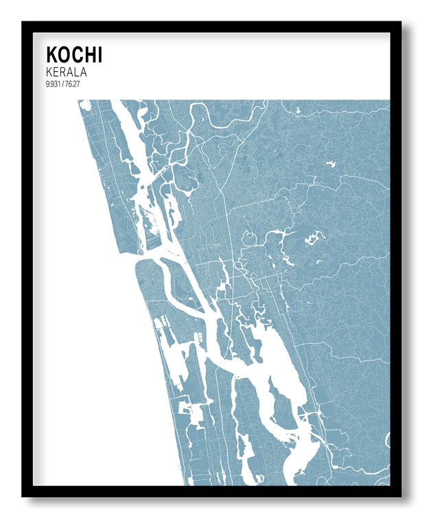 Strip above poster sky blue map of Kochi