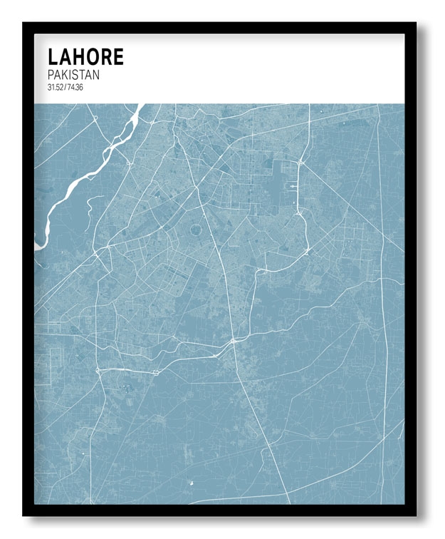 Strip above poster sky blue map of Lahore