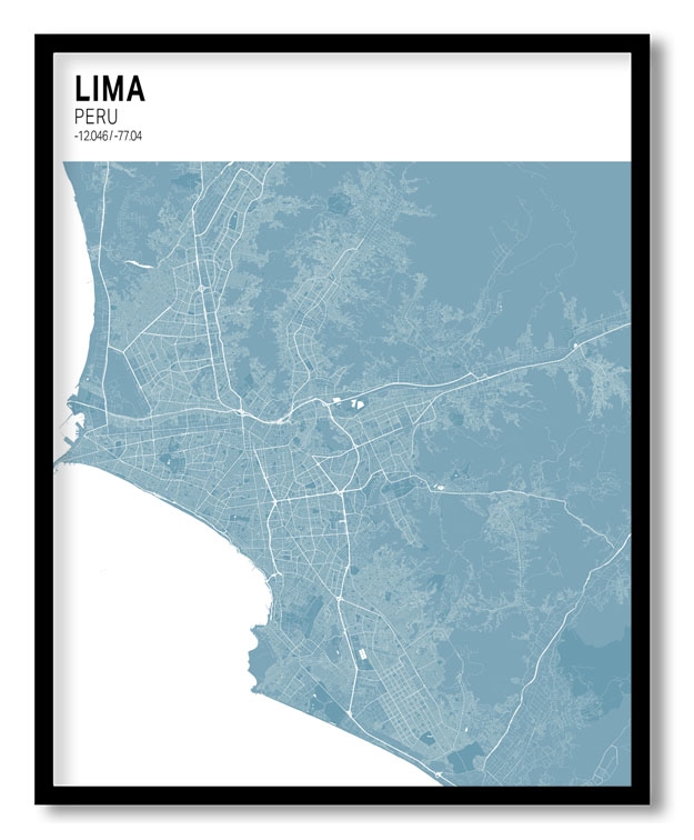Strip above poster sky blue map of Lima