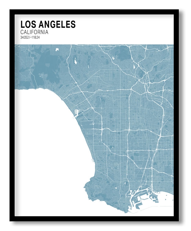 Strip above poster sky blue map of Los Angeles