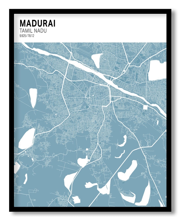 Strip above poster sky blue map of Madurai