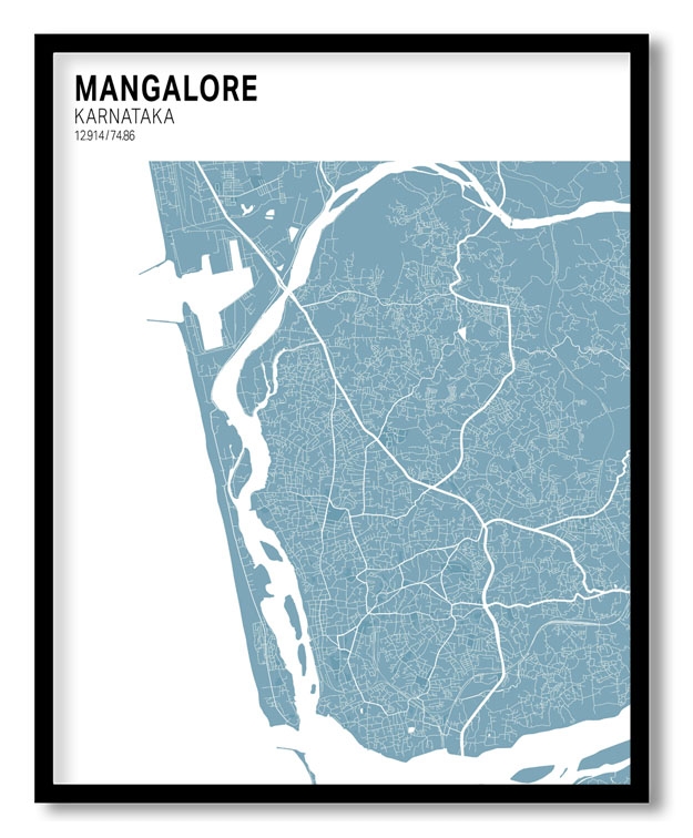 Strip above poster sky blue map of Mangalore