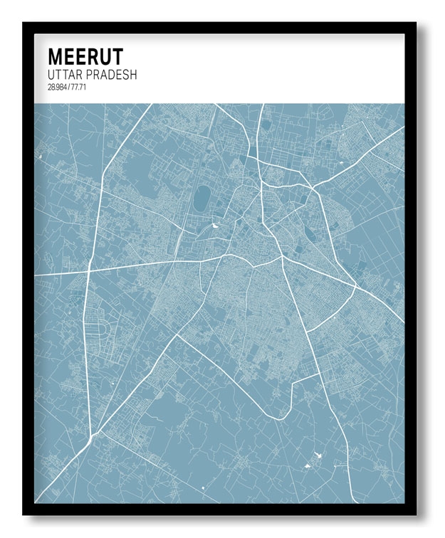 Strip above poster sky blue map of Meerut