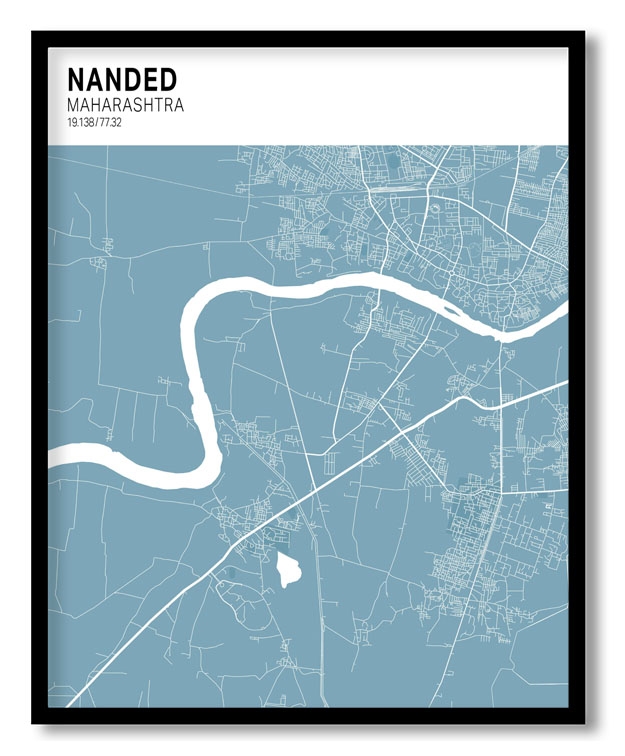 Strip above poster sky blue map of Nanded