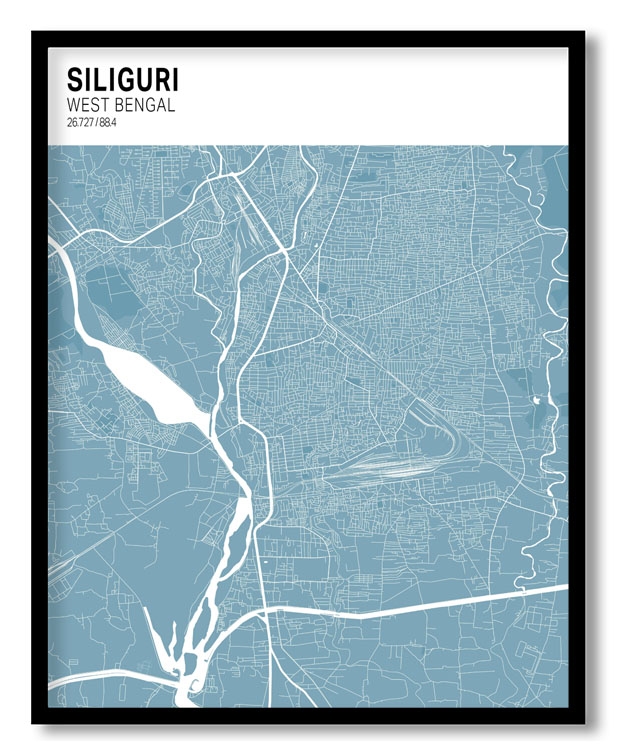 Strip above poster sky blue map of Siliguri