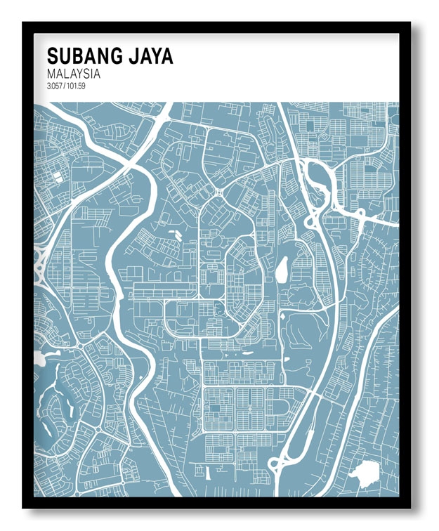 Strip above poster sky blue map of Subang Jaya