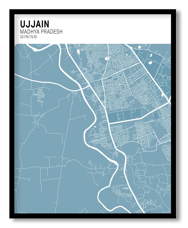 Strip above poster sky blue map of Ujjain