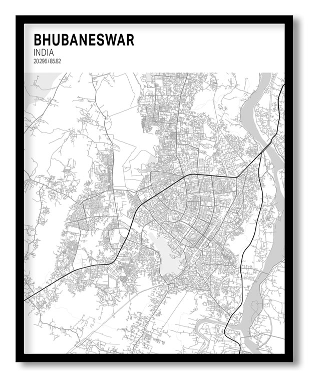 Strip above poster yellow map of Bhubaneswar