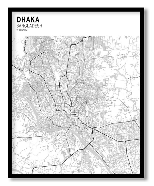 Strip above poster yellow map of Dhaka