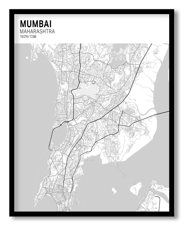 Strip above poster yellow map of Mumbai