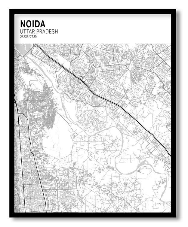 Strip above poster yellow map of Noida