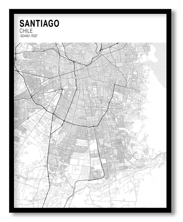 Strip above poster yellow map of Santiago