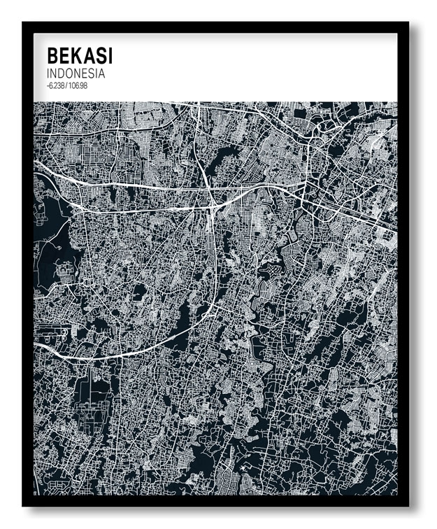 Strip above poster blue map of Bekasi