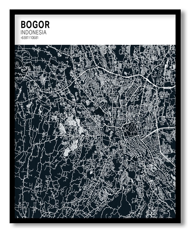 Strip above poster blue map of Bogor