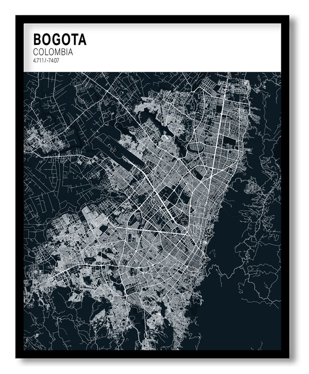 Strip above poster blue map of Bogota