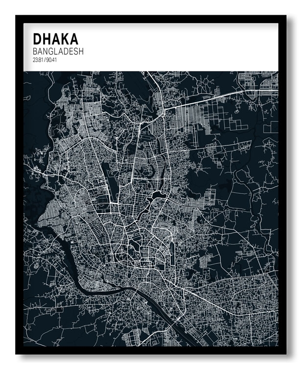 Strip above poster blue map of Dhaka