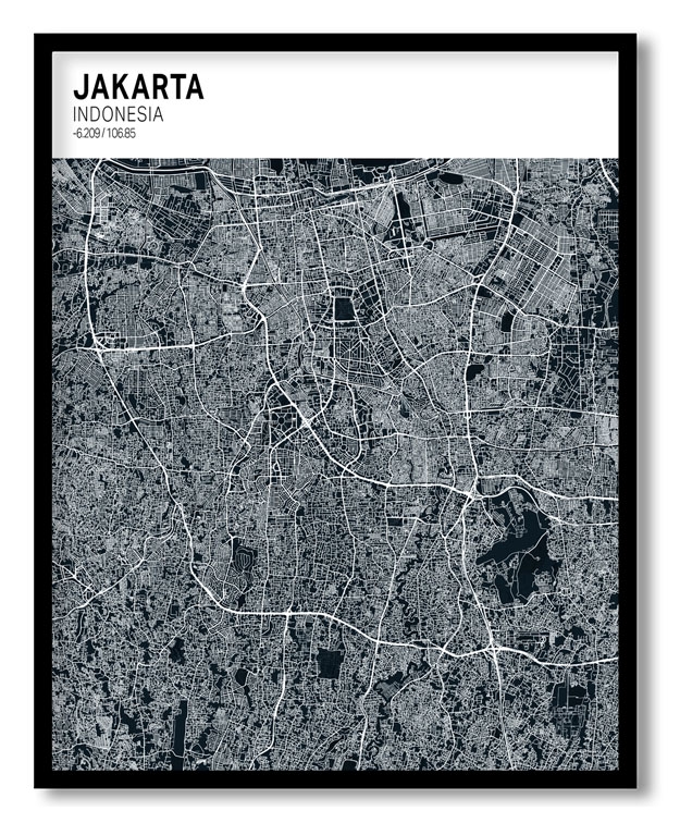 Strip above poster blue map of Jakarta