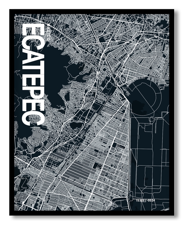 Ecatepec De Morelos Map Art, Dark Blue poster style, Ready to hang wall art