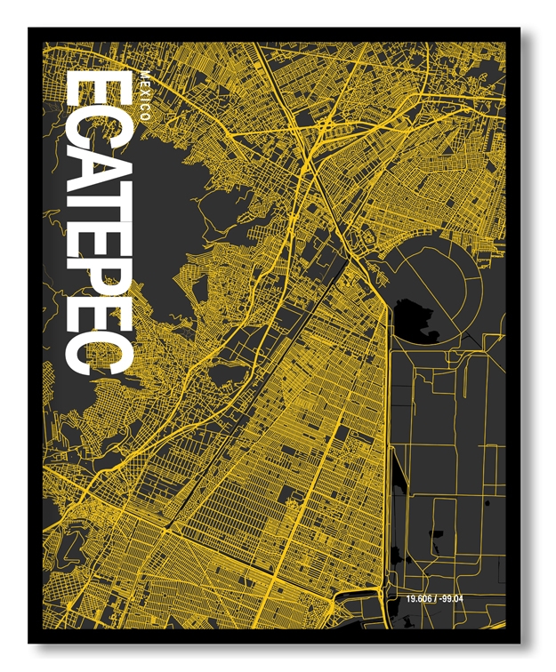 Ecatepec De Morelos Map Art, Yellow-Black, Poster style, Framed & Ready to hang wall art