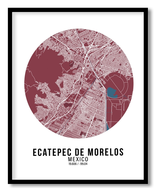 Circle poster red map of Ecatepec De Morelos