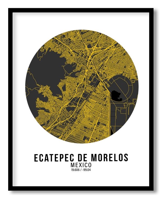 Circle poster yellow map of Ecatepec De Morelos