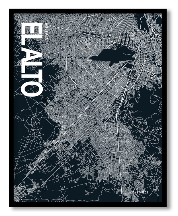 El Alto Map Art, Dark Blue poster style, Ready to hang wall art