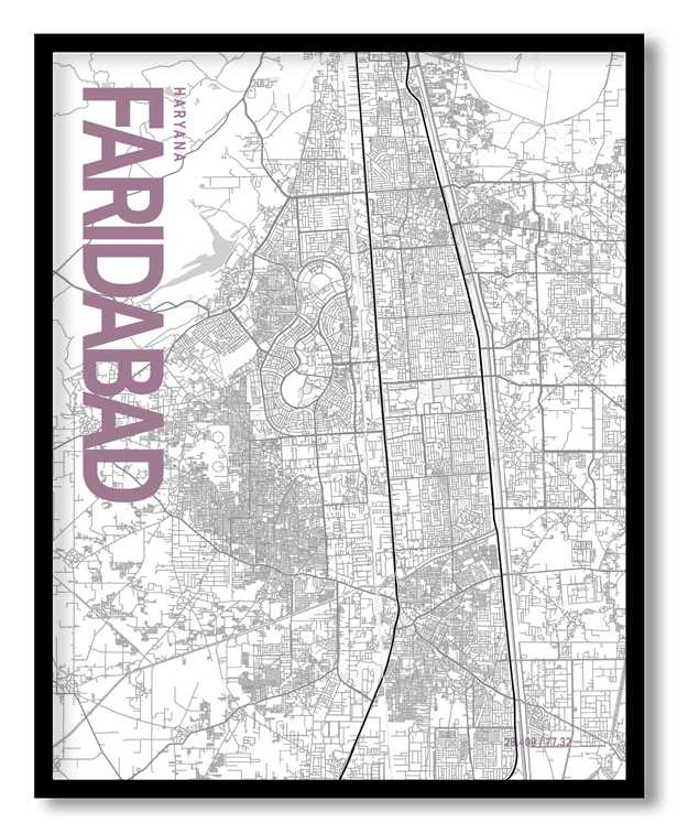 Faridabad White Map Art, Poster style, Framed & Ready to hang wall art