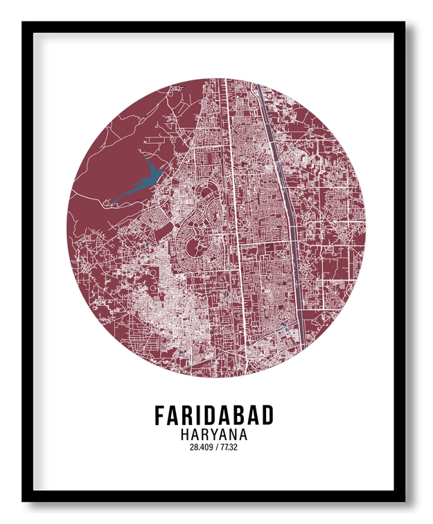 Circle poster red map of Faridabad