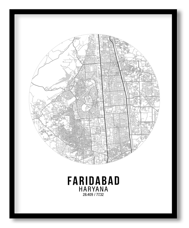 Circle poster white map of Faridabad