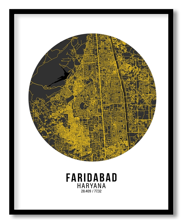 Circle poster yellow map of Faridabad